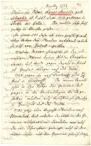 Prěnja strona žiwjenjoběha Agnes Sauer, kotraž zemrě 1783 w Niskej (Archiw Ochranowskeje wosady).
